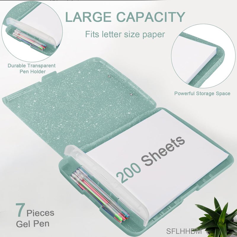SFLHHDM Glitter Clipboard with Storage,Storage Clipboard with Pen Holder,A4 Binder Clip Boards 8.5x11 with Low Profile Clip,Side Opening Sparkle Clipboards, Clipboards Folder for Office Supplies-Grayish Green - Image 3